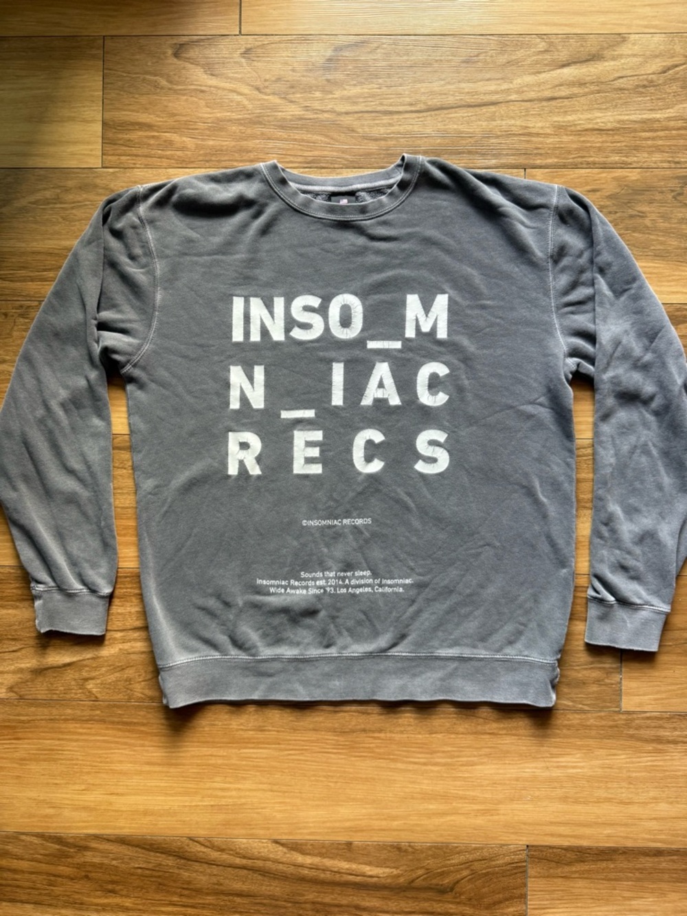 Insomniac Records Crewneck Sweatshirt Size L Gray EDM Distressed Festival